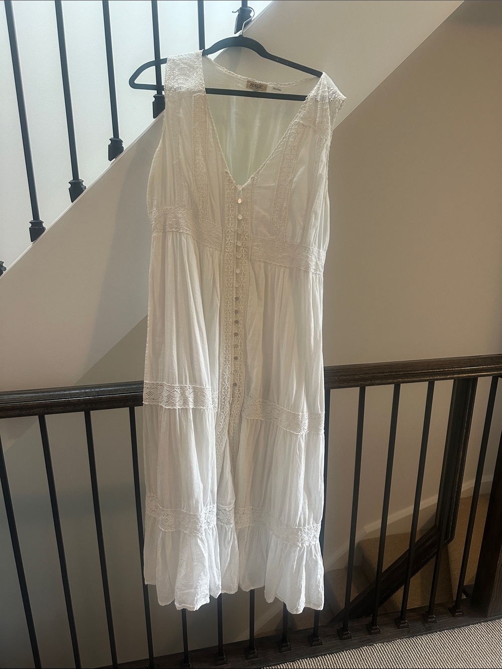 White Lace-Trimmed V-Neck Midi Dress